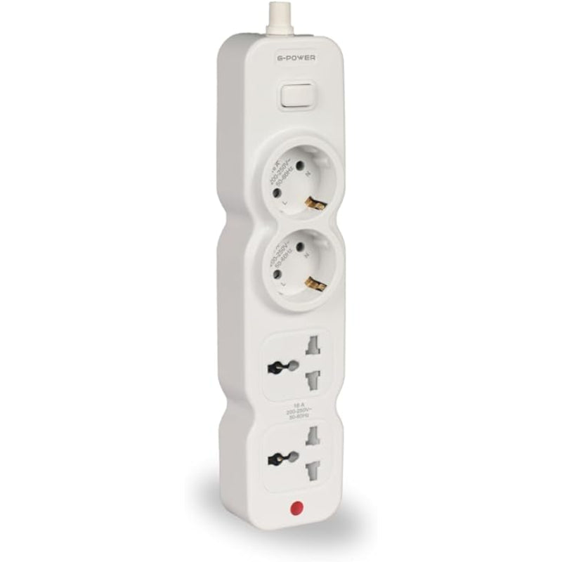G-Power GP582WE Power Strip | 2 EU & UK Ports, Control Button, 250V, 2M Cable - White