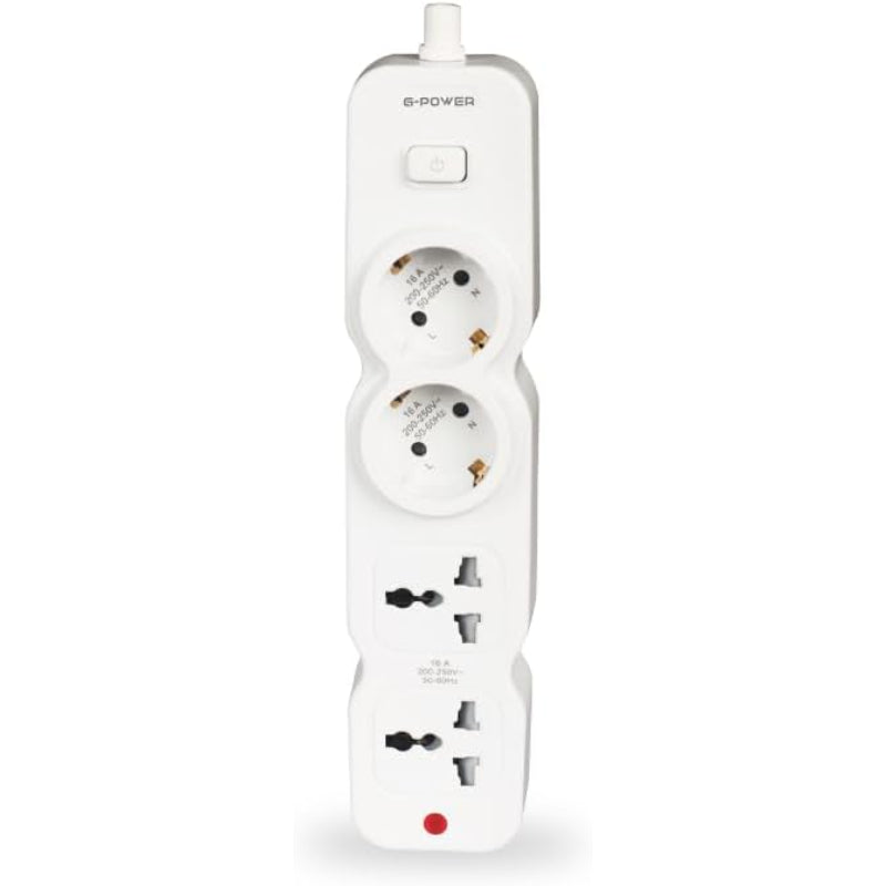 G-Power GP583WE Power Strip | 2 EU & UK Ports, Control Button, 250V, 3M Cable - White