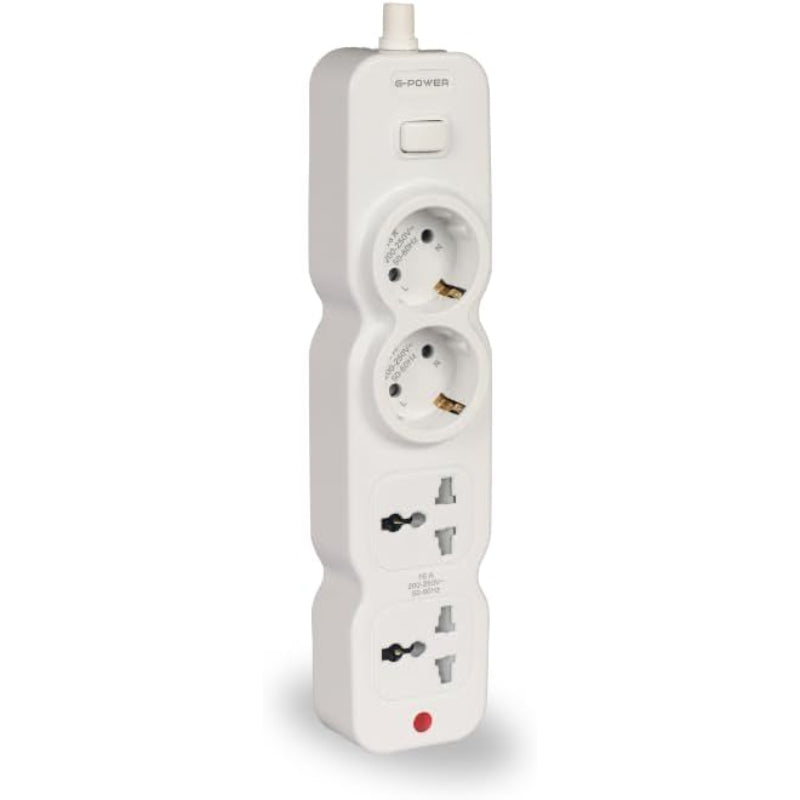 G-Power GP583WE Power Strip | 2 EU & UK Ports, Control Button, 250V, 3M Cable - White