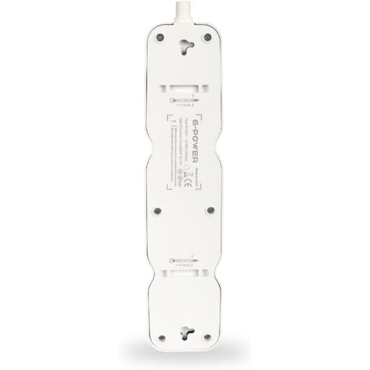 G-Power GP586WE Power Strip | 2 EU & UK Ports, Control Button, 250V, 6M Cable - White