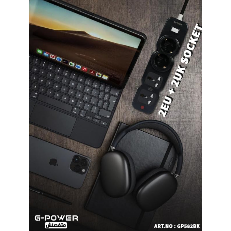 G-Power GP586BK EU Plug Power Strip Control Button With Two EU And UK Ports 250V 6M - Black