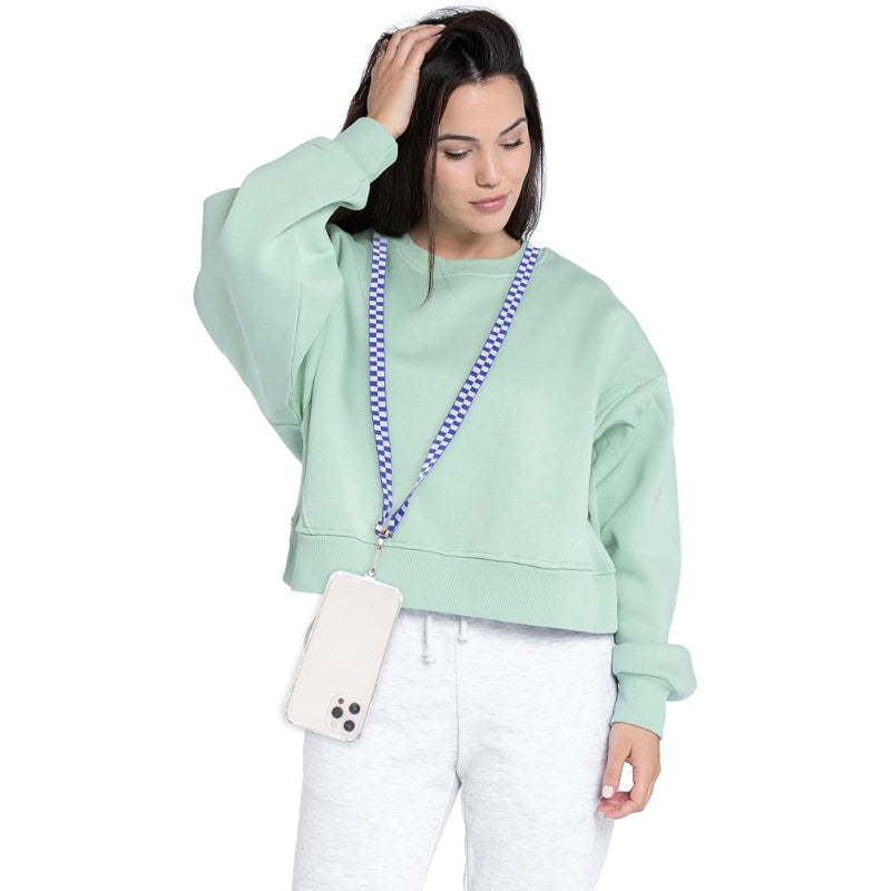 G-Power Cell Phone Lanyard Convenient and Comfortable Lanyard Easy to Use Neck Phone Holder Adjustable Length Phone Strap Crossbody With Clear Patch Fits All Mobile Phones - Blue White