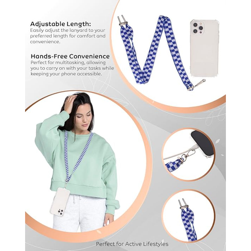 G-Power Cell Phone Lanyard Convenient and Comfortable Lanyard Easy to Use Neck Phone Holder Adjustable Length Phone Strap Crossbody With Clear Patch Fits All Mobile Phones - Blue White