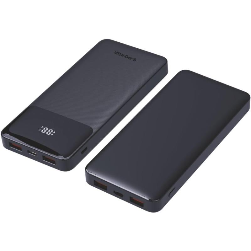 G-Power GP-PB010 Power Bank | 10,000mAh, LED Display, 2 USB & Type-C Ports, 22.5W Quick Charge - Black