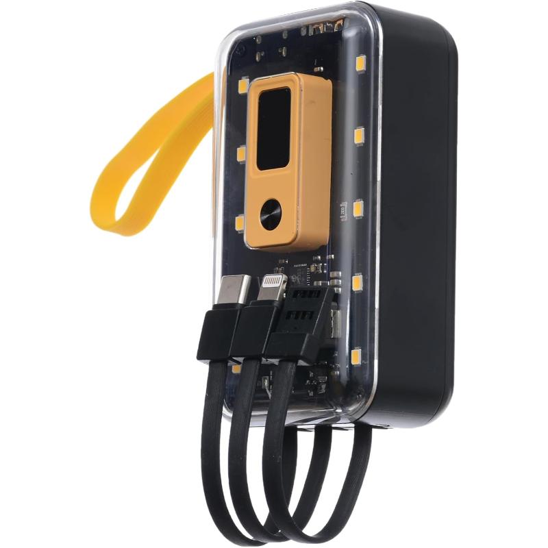 G-Power GP-PB015 Power Bank | 10,000mAh, LED Light, Transparent Design, 2 Ports, 3 Built-in Cables, 22.5W Quick Charge - Black