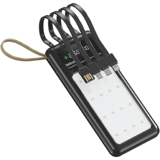 G-Power GP-PB016 Power Bank | 10,000mAh, Strong Light, 2 Ports, 4 Built-in Cables, 22.5W Quick Charge - Black