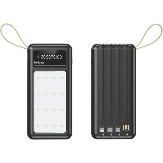 G-Power GP-PB016 Power Bank | 10,000mAh, Strong Light, 2 Ports, 4 Built-in Cables, 22.5W Quick Charge - Black