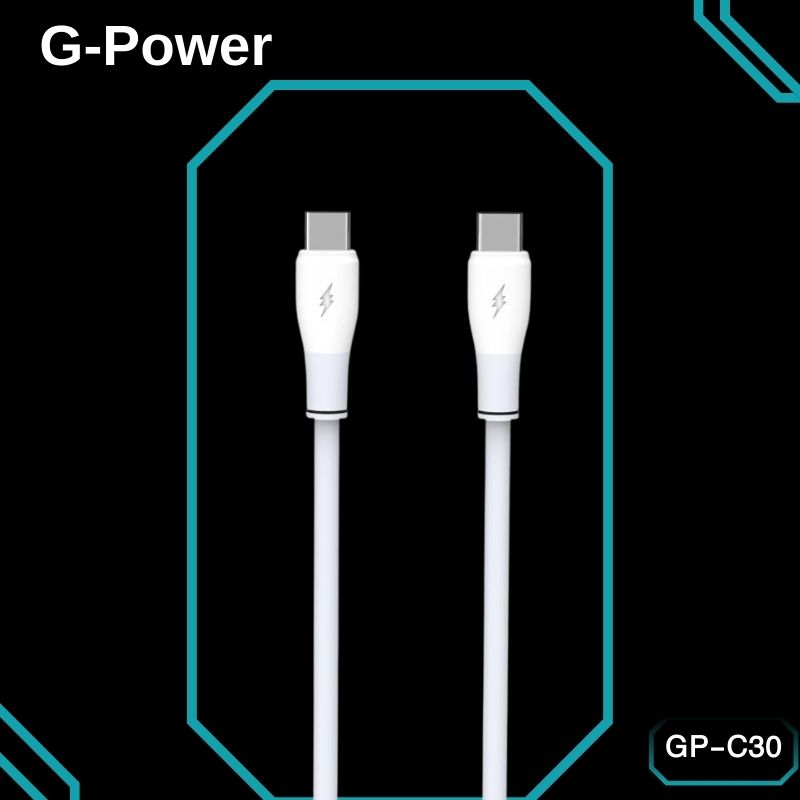 G-Power GP-C30 USB-C to USB-C Cable | 65W Fast Charging, 1200mm, Data Transfer - White