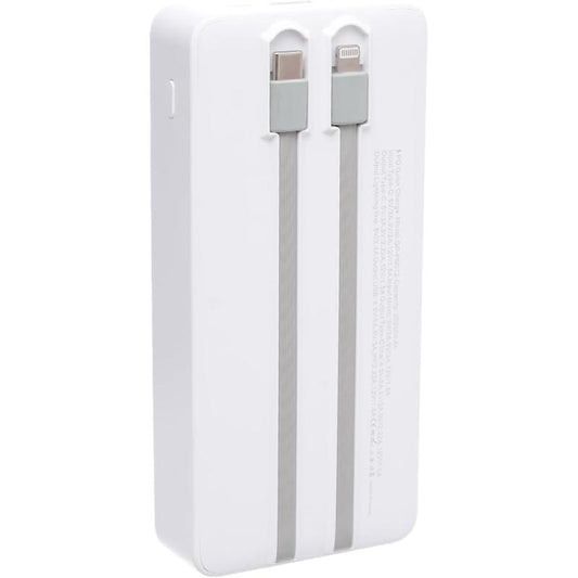 بنك طاقة جي-باور GP-PB012 | سعة 20,000 مللي أمبير/ساعة، شاشة LED، 3 منافذ، كابلان مدمجان، شحن سريع بقوة 22.5 واط - أبيض