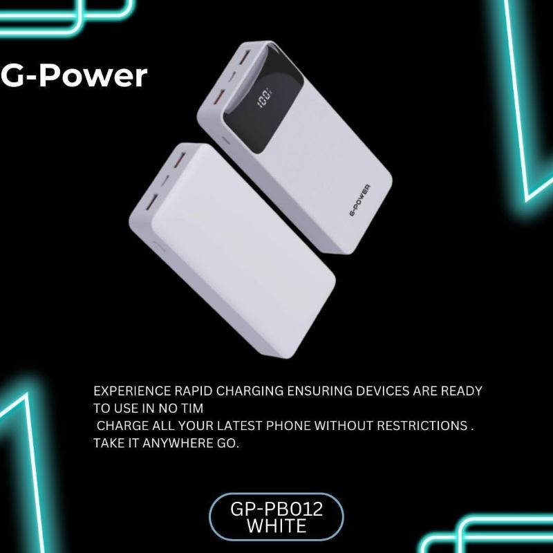 G-Power GP-PB012 Power Bank | 20,000mAh, LED Display, 3 Ports, 2 Built-in Cables, 22.5W Quick Charge - White