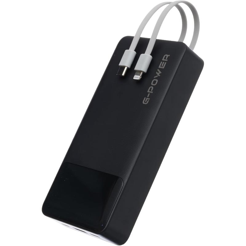G-Power GP-PB012 Power Bank | 20,000mAh, LED Display, 3 Ports, 2 Built-in Cables, 22.5W Quick Charge - Black