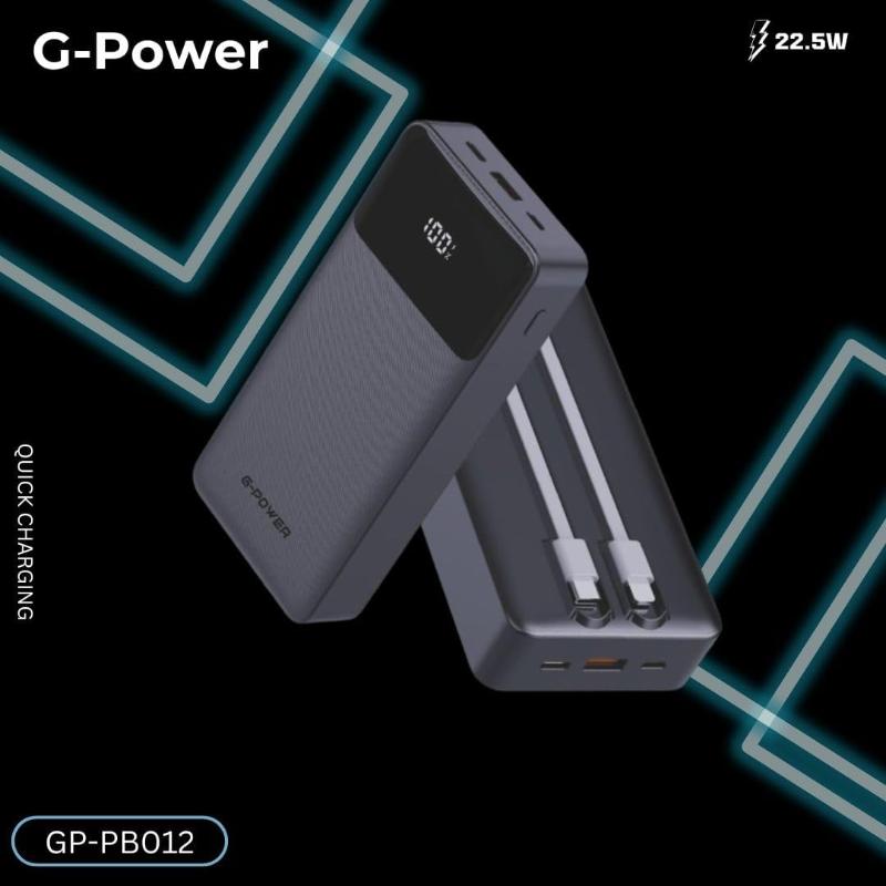 G-Power GP-PB012 Power Bank | 20,000mAh, LED Display, 3 Ports, 2 Built-in Cables, 22.5W Quick Charge - Black