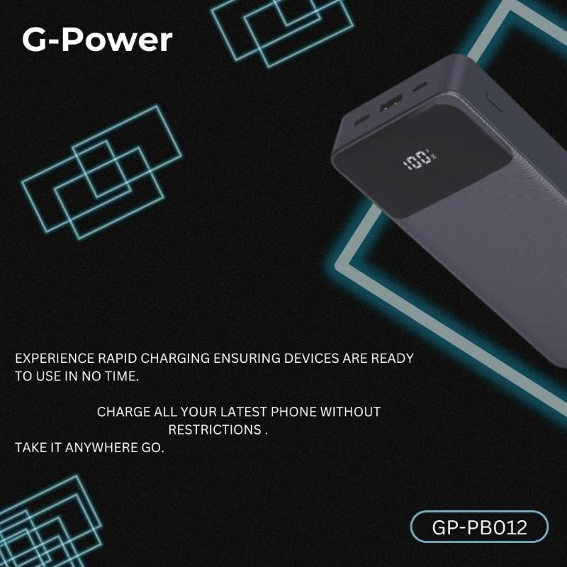G-Power GP-PB012 Power Bank | 20,000mAh, LED Display, 3 Ports, 2 Built-in Cables, 22.5W Quick Charge - Black