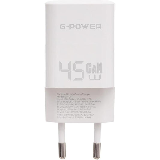 G-Power GP-C5 45W Dual USB Charger | USB-A & USB-C, Quick Charge 3.0 - White