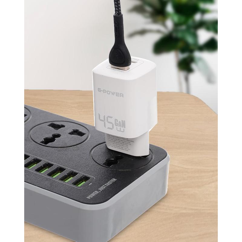 G-Power GP-C5 45W Dual USB Charger | USB-A & USB-C, Quick Charge 3.0 - White