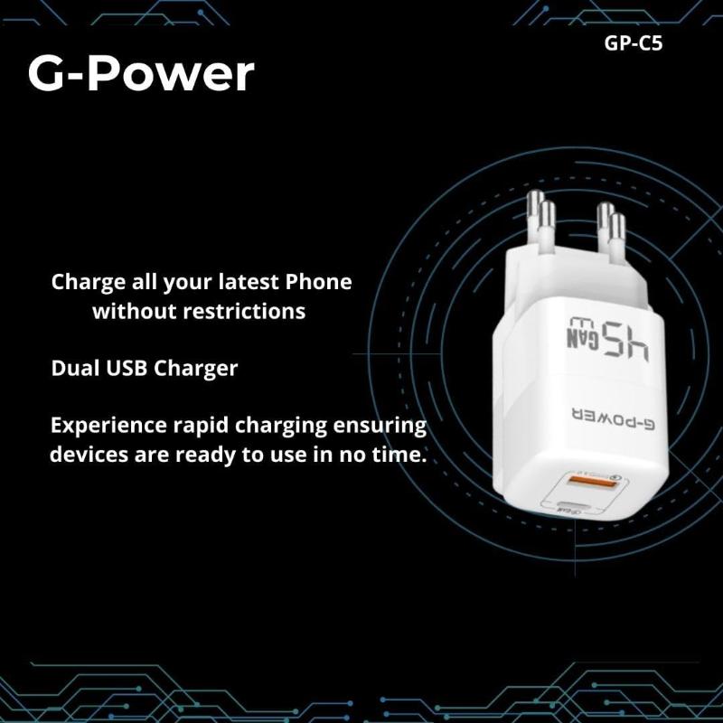 G-Power GP-C5 45W Dual USB Charger | USB-A & USB-C, Quick Charge 3.0 - White