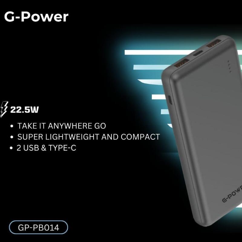 G-Power GP-PB014 Power Bank | 10,000mAh, 2 USB & Type-C Ports, 22.5W Quick Charge - Black