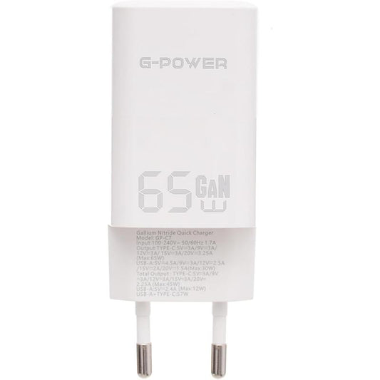 G-Power GP-C7 65W Dual USB Charger | USB-A & USB-C, Quick Charge 3.0 - White