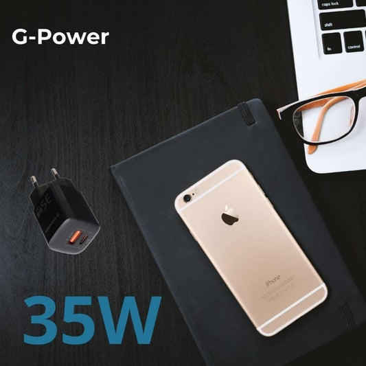 G-Power GP-C4 35W Dual USB Charger | USB-A & USB-C, Quick Charge 3.0 - Black