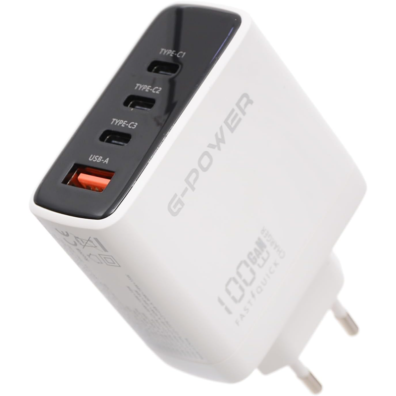 G-Power GP-C17 100W 4-Port Charger | USB-A & 3 USB-C, Quick Charge 3.0 - White