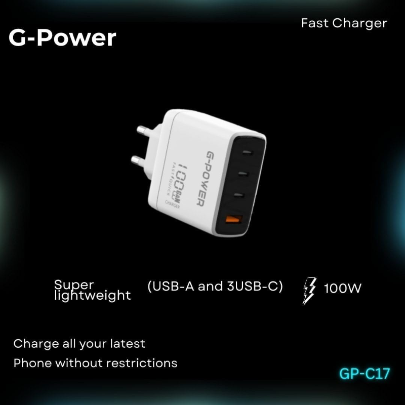 G-Power GP-C17 100W 4-Port Charger | USB-A & 3 USB-C, Quick Charge 3.0 - White