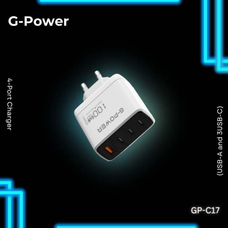G-Power GP-C17 100W 4-Port Charger | USB-A & 3 USB-C, Quick Charge 3.0 - White