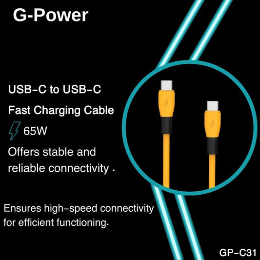 G-Power GP-C31 USB-C to USB-C Cable | 65W Fast Charging, 1200mm, Data Transfer - Yellow