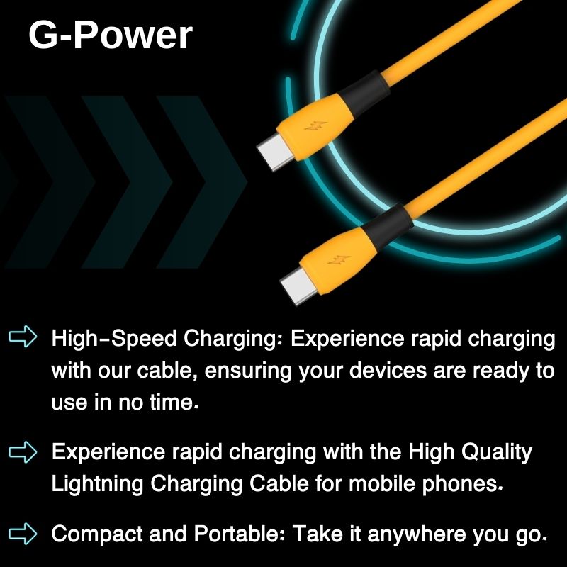 G-Power GP-C31 USB-C to USB-C Cable | 65W Fast Charging, 1200mm, Data Transfer - Yellow