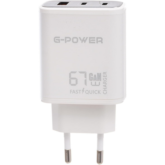 G-Power GP-C15 67W 3-Port Charger | USB-A & 2 USB-C, Quick Charge 3.0 - White