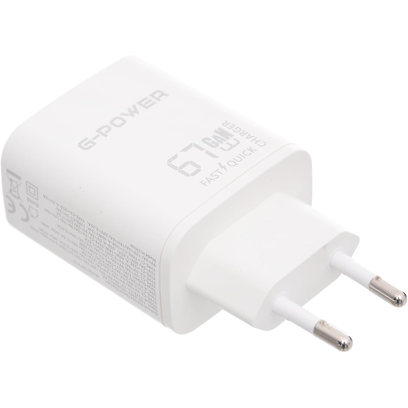G-Power GP-C15 67W 3-Port Charger | USB-A & 2 USB-C, Quick Charge 3.0 - White