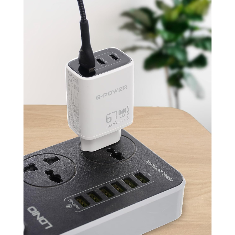 G-Power GP-C15 67W 3-Port Charger | USB-A & 2 USB-C, Quick Charge 3.0 - White