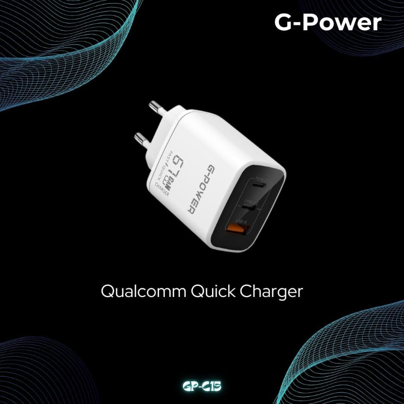 G-Power GP-C15 67W 3-Port Charger | USB-A & 2 USB-C, Quick Charge 3.0 - White