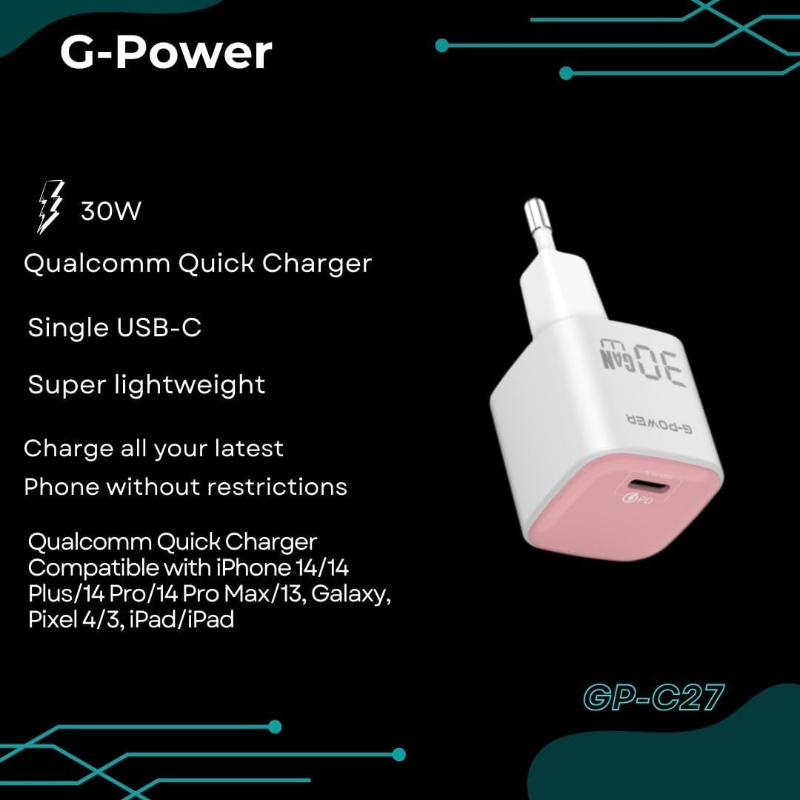 G-Power GP-C27 30W USB-C Qualcomm Quick Charger - Pink