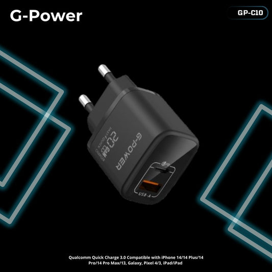 G-Power GP-C10 20W Dual USB Charger | USB-A & USB-C, Quick Charge 3.0 - Black