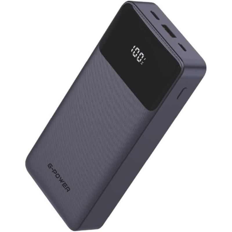 جي-باور GP-PB011 باور بانك | 10,000mAh، شاشة LED، 3 منافذ، كابلات مدمجة، شحن سريع 22.5 واط - أسود