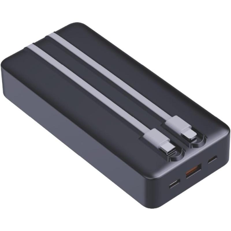 جي-باور GP-PB011 باور بانك | 10,000mAh، شاشة LED، 3 منافذ، كابلات مدمجة، شحن سريع 22.5 واط - أسود