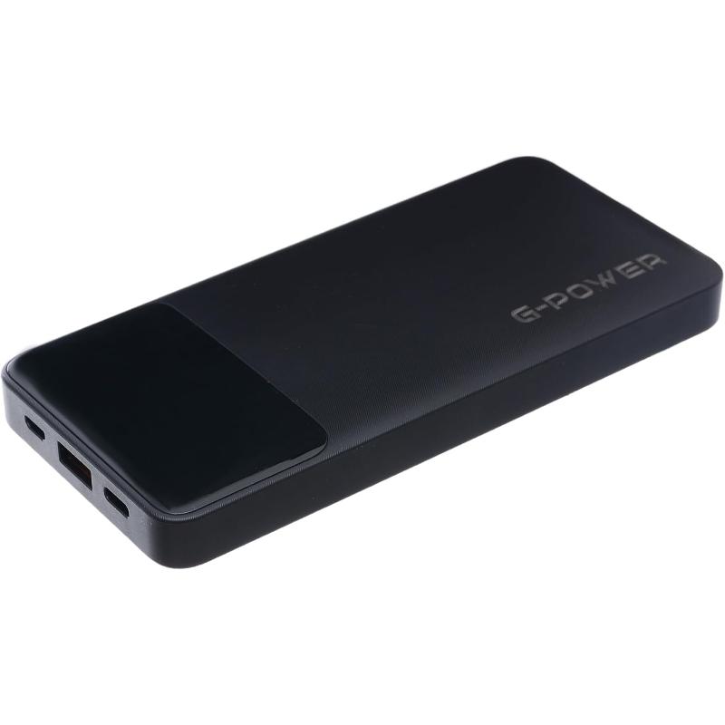 جي-باور GP-PB011 باور بانك | 10,000mAh، شاشة LED، 3 منافذ، كابلات مدمجة، شحن سريع 22.5 واط - أسود