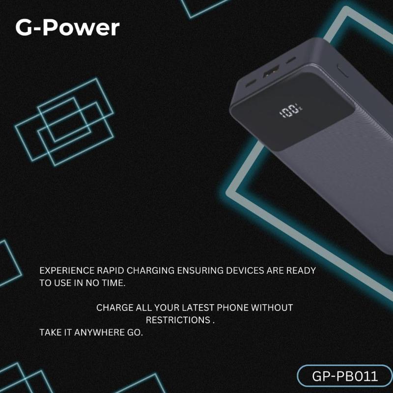 G-Power GP-PB011 Power Bank | 10,000mAh, LED Display, 3 Ports, Built-in Cables, 22.5W Quick Charge - Black