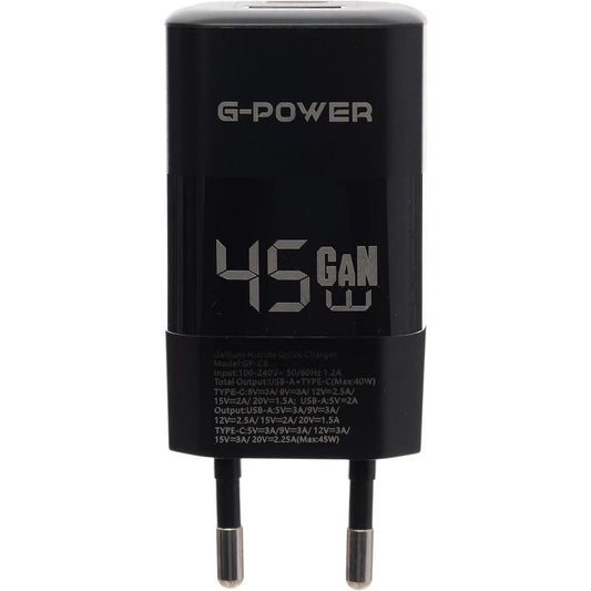 G-Power GP-C6 45W Dual USB Charger | USB-A & USB-C, Quick Charge 3.0 - Black