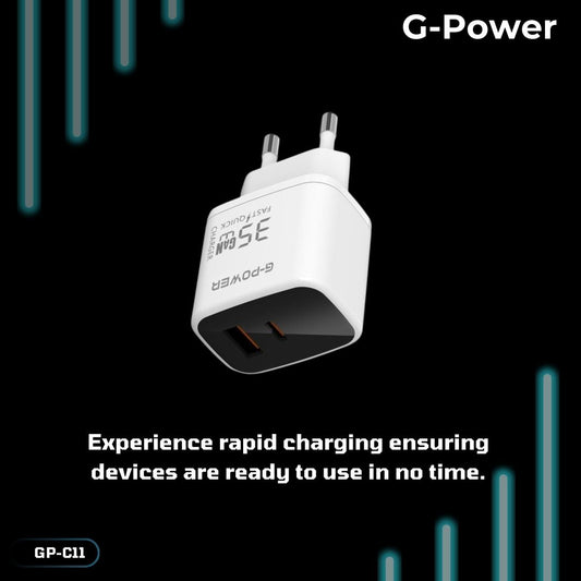G-Power GP-C11 35W Dual USB Charger | USB-A & USB-C, Quick Charge 3.0 - White