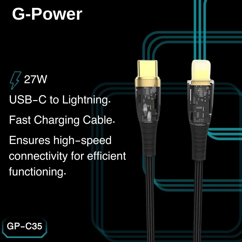 G-Power GP-C35 USB-C to Lightning Cable | 27W Fast Charging, 120CM - Black
