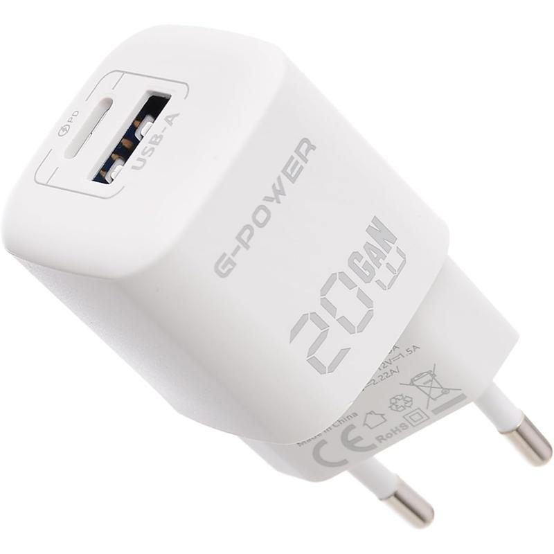 G-Power GP-C1 20W Dual USB Charger | USB-A & USB-C - White