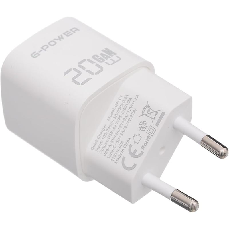 G-Power GP-C1 20W Dual USB Charger | USB-A & USB-C - White