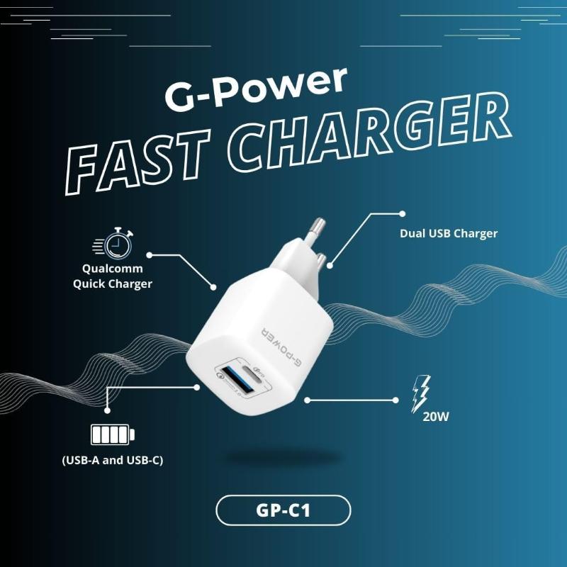 G-Power GP-C1 20W Dual USB Charger | USB-A & USB-C - White