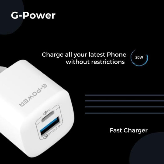 G-Power GP-C1 20W Dual USB Charger | USB-A & USB-C - White