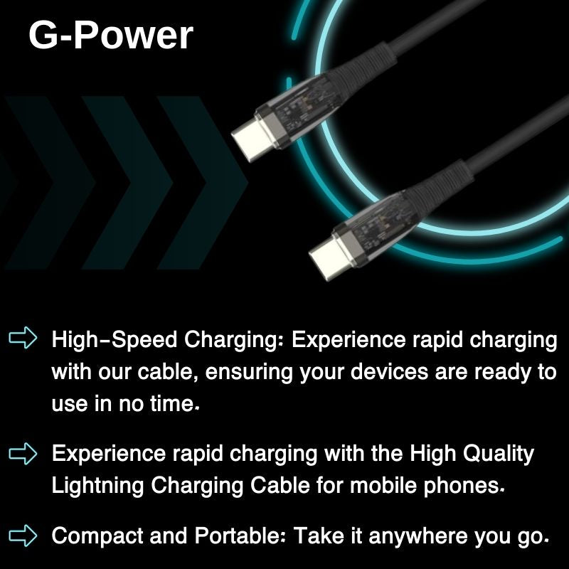 G-Power GP-C34 USB-C to USB-C Cable | 65W Fast Charging, 120CM, Data Transfer - Black