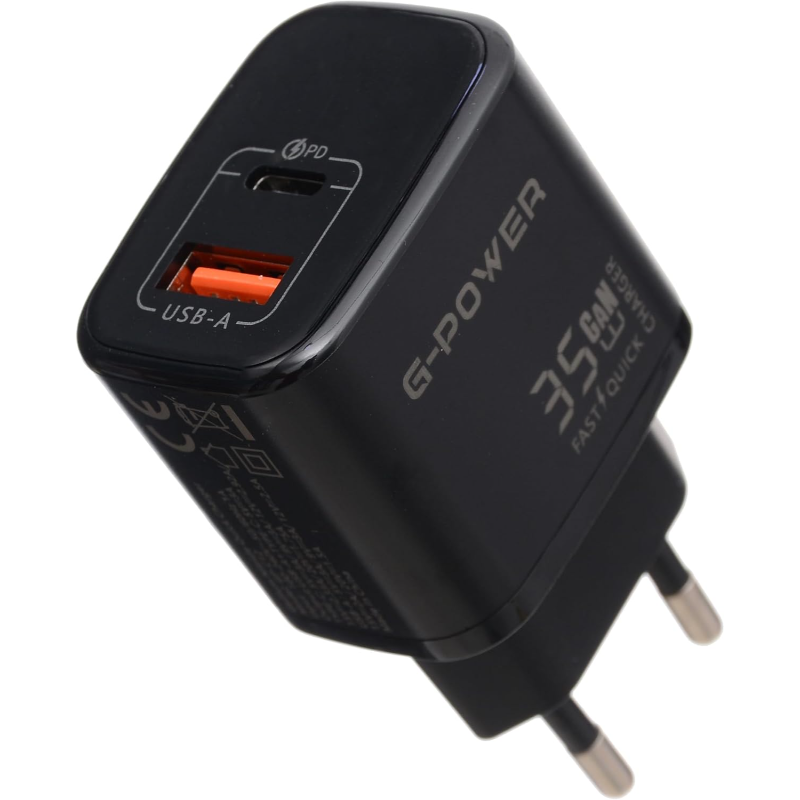 G-Power GP-C12 35W Dual USB Charger | USB-A & USB-C, Quick Charge 3.0 - Black