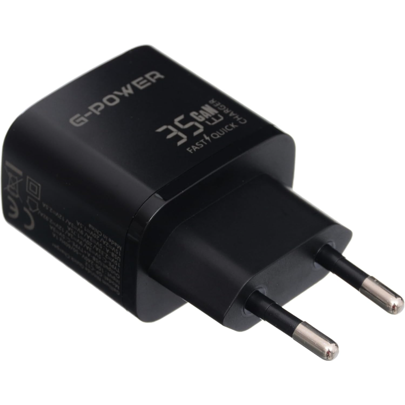 G-Power GP-C12 35W Dual USB Charger | USB-A & USB-C, Quick Charge 3.0 - Black
