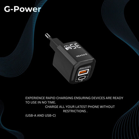 G-Power GP-C21 35W Dual USB Charger | USB-A & USB-C, Quick Charge 3.0 - Black