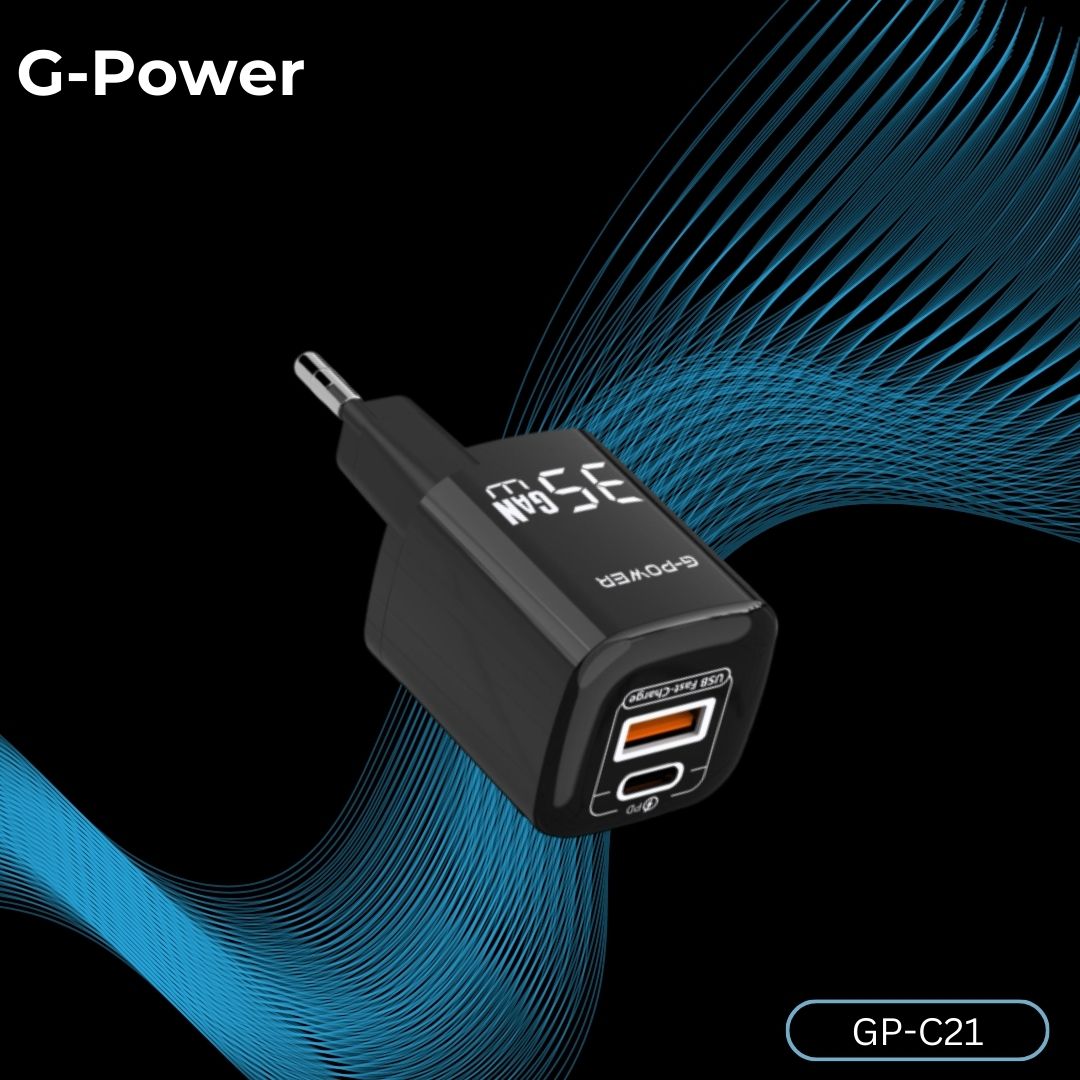G-Power GP-C21 35W Dual USB Charger | USB-A & USB-C, Quick Charge 3.0 - Black